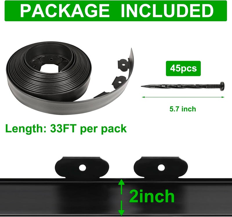 JERIA 2 Inch Tall 33 FT Garden Edging Kit with 45pcs Spikes, Plastic Edging for Landscaping - Image 2